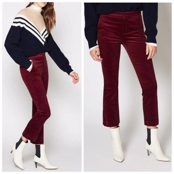 Joie Women's Marcena Corduroy Crop Flare Pants Size 8 Burgundy Slim Leg Career - Picture 1 of 9